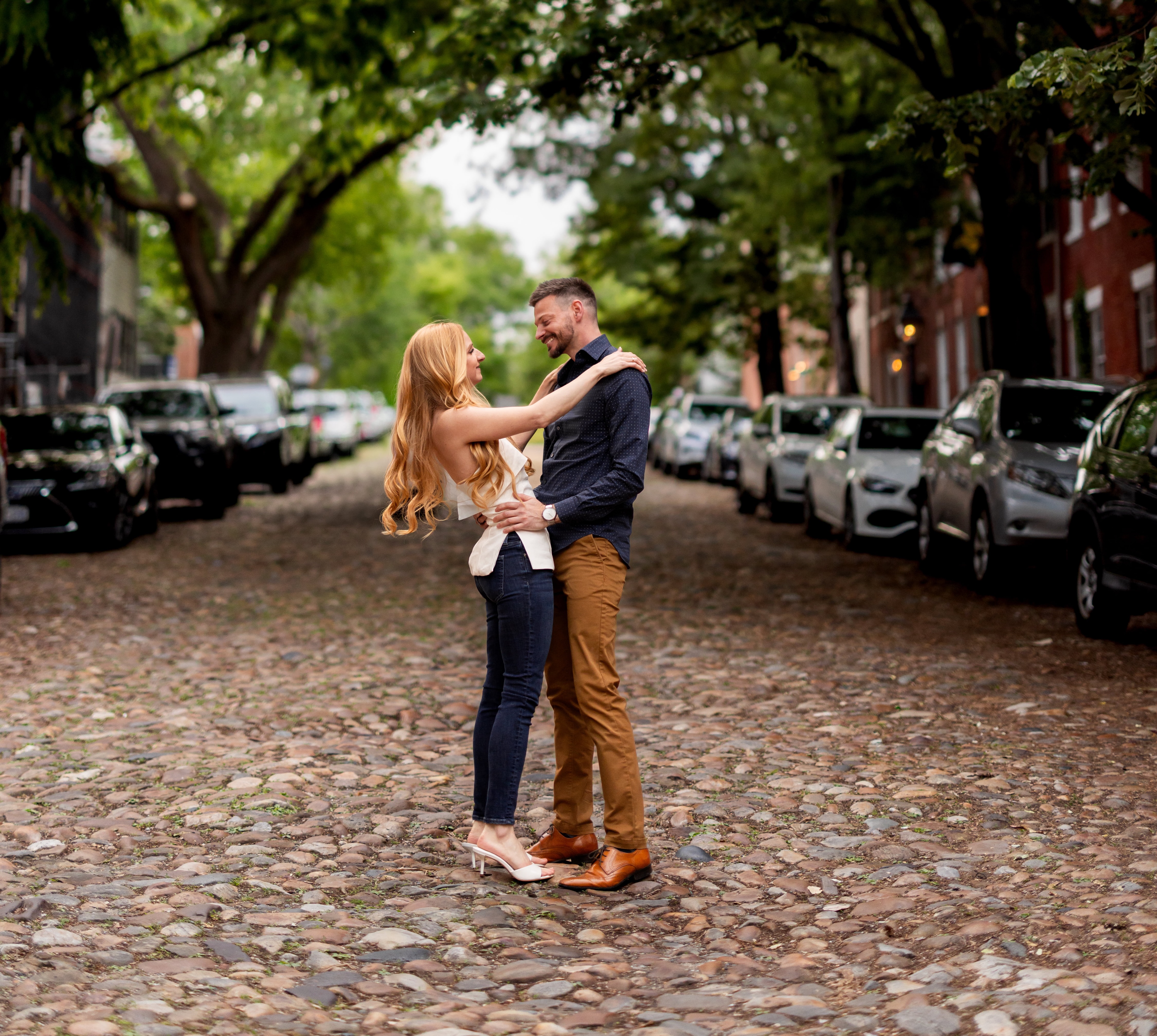 Lauren and Stephen on a cobblestone street